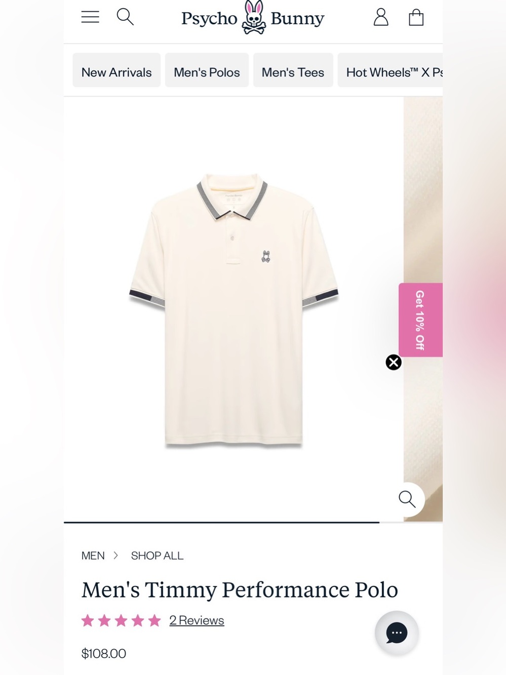 Psycho Bunny White Polo with Blue Bunny Crest and Striped Collar